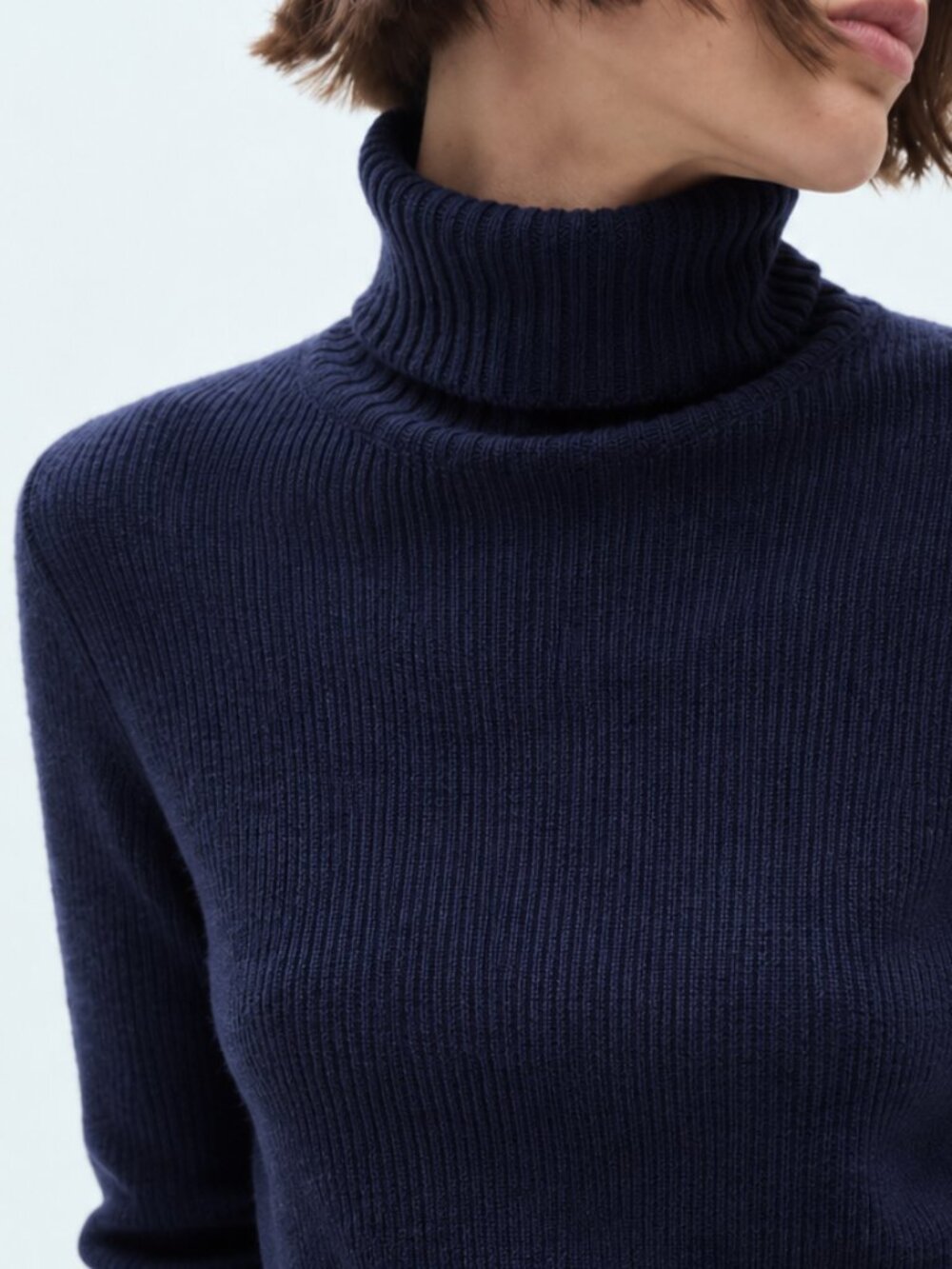 MANGO Wool Roll Neck Knit Jumper Ribbed Turtleneck Sweater Indigo Blue Small